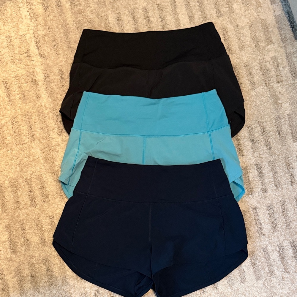 lululemon athletica Women's speed up shorts- Black, Teal, Navy